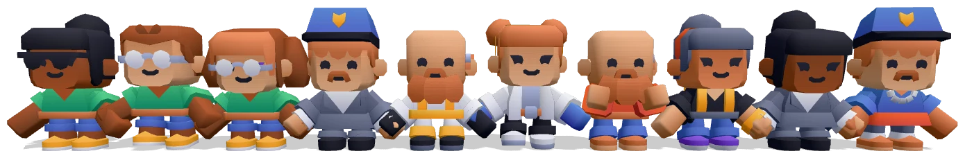 A row of agents with different faces, outfits and glasses